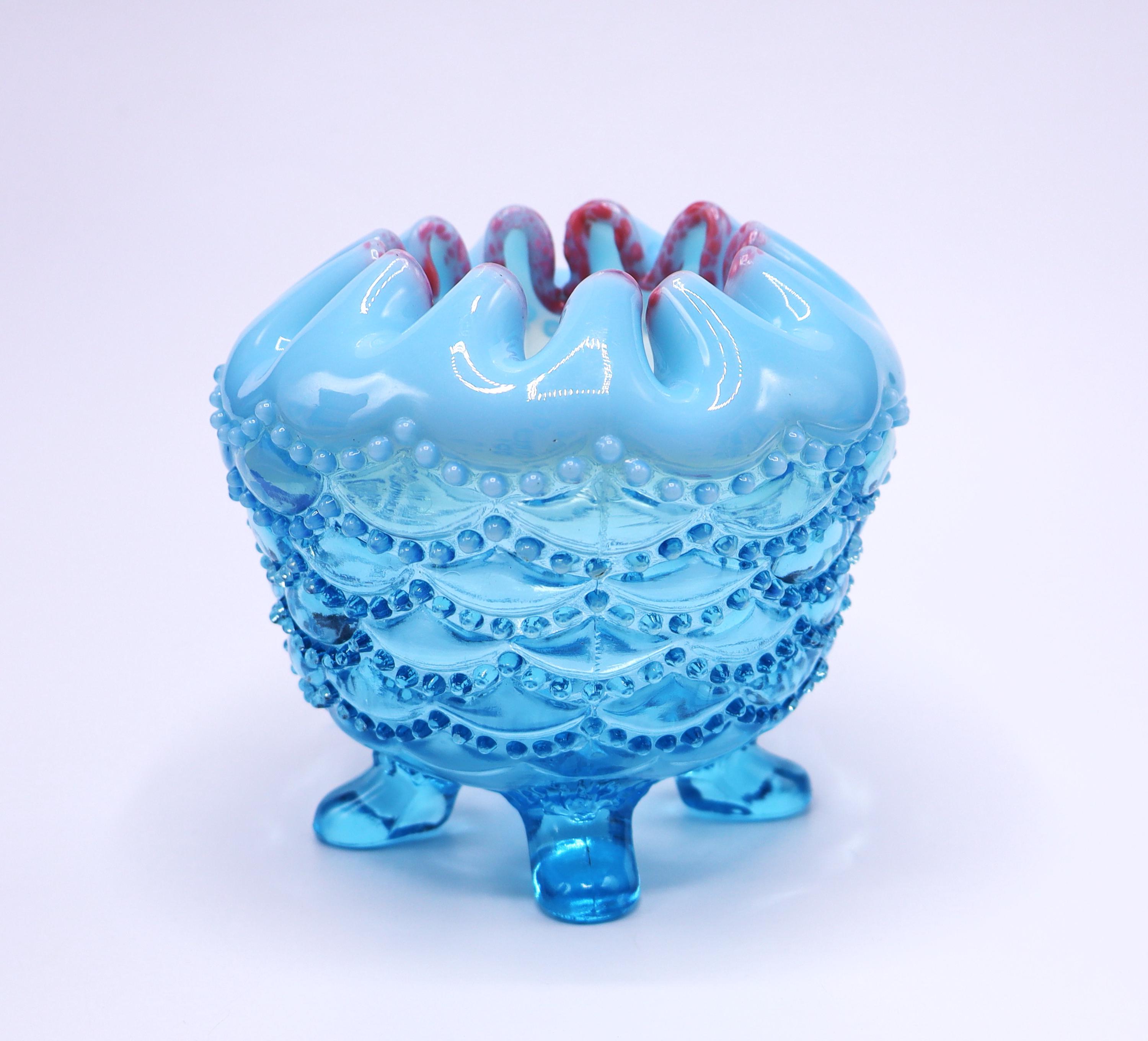 ヴィンテージ ノースウッド ビーズドレープ　ボウル　フリルエッジ　オパルセント アンティーク 19 世紀 ノースウッド フリル ビーズ ドレープ 脚付き