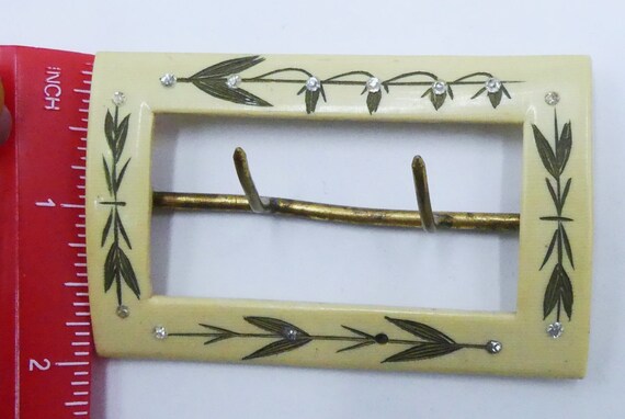 Antique Carved Celluloid Clear Rhinestone Belt Buckle - Etsy display picture 2