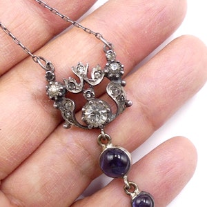 Antique vintage Edwardian sterling & rhinestone iolite pendant necklace image 3