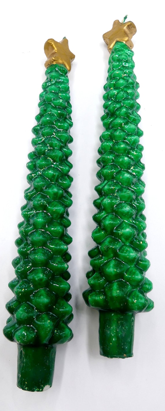 Par vintage de velas verdes del árbol de Navidad - Etsy México, image size:570x1416
