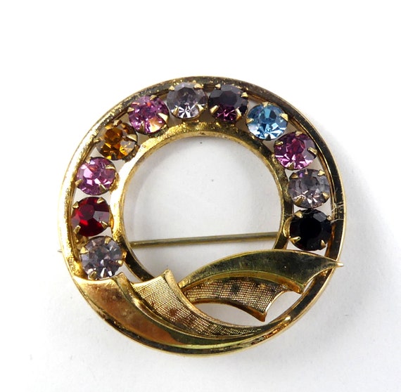 Vintage Marked Gold Filled Rhinestone Round Pin brooch Etsy