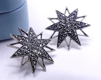 Vintage marcado vintage plata de ley marcasita con pendientes de tachuelas en forma de estrella