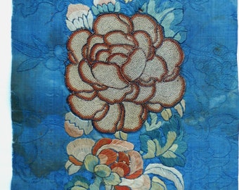 Panneau ancien à broder en soie, Chine, 19e siècle, 60 x 7 pouces (60 x 7 pouces)