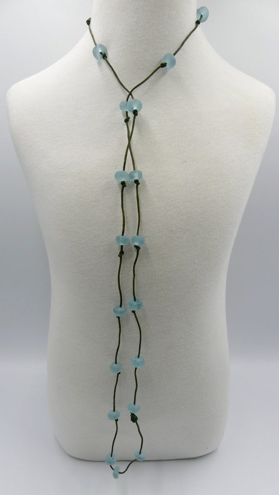 Vintage silk string & frosted light blue glass bea