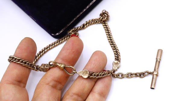Antique marked R.F S. Co heavy gold filled etched packet watch fab chain w T bar 42.3 gram