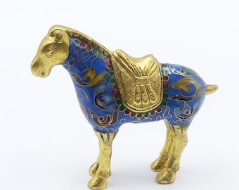 ヴィンテージの中国製七宝焼きの小さな馬、青と金 - Etsy 日本