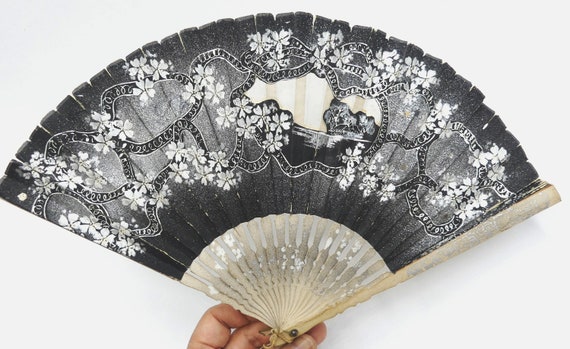 Antique Japanese hand paint on paper black white … - image 2