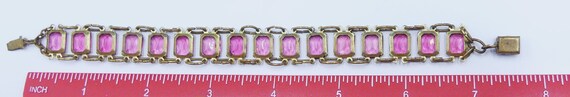 Vintage 30's gold tone metal & fuchsia rhinestone… - image 5