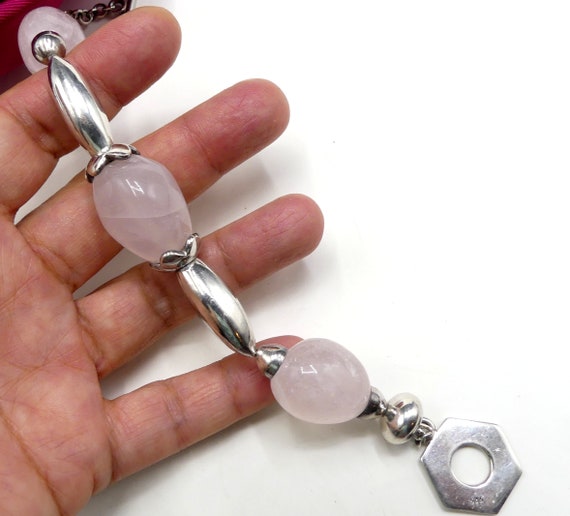 Vintage sterling silver light rose quartz bracelet - image 3