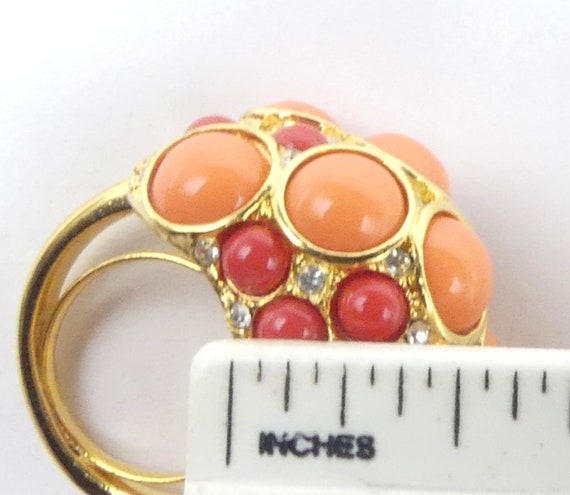 Vintage gold tone & clear rhinestone faux coral c… - image 9