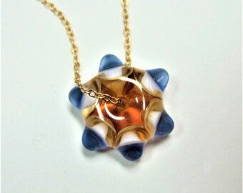 Vintage metal chain and art glass pendant necklace