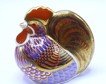 Royal Crown Derby Rooster Paperweight | 1992 Gold-gilded Bone