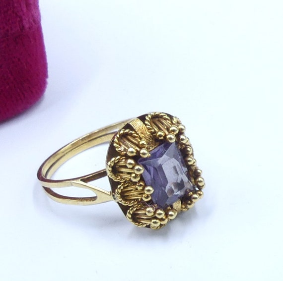 Vintage 14k gold filigree & amethyst ring size 7.5 - image 1