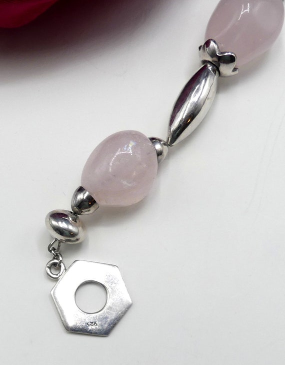 Vintage sterling silver light rose quartz bracelet - image 6