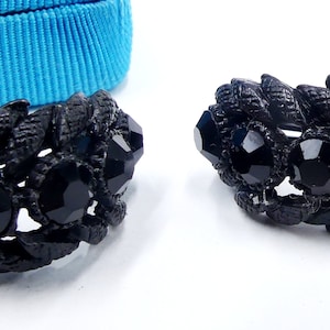 Vintage marked H A R black metal black rhinestone clip on earrings