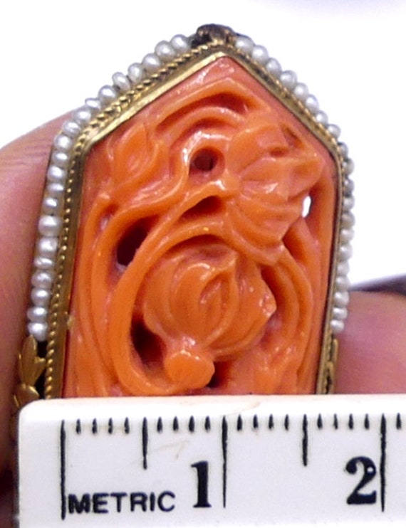 Antique Victorian marked 14k gold & carved coral … - image 8