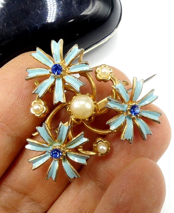 Broche Ancienne Dorée à Pampilles Et Fausses Perles - Vintage, Bon état