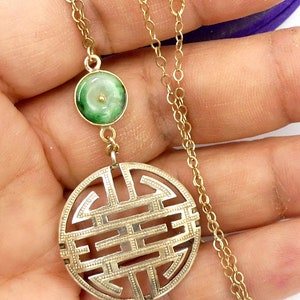 Vintage gold filled chain & jade/ Chinese character pendant necklace