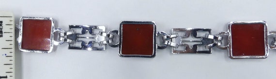 Vintage silver tone & carved glass carnelian colo… - image 5