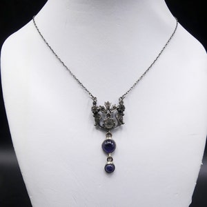 Antique vintage Edwardian sterling & rhinestone iolite pendant necklace image 5