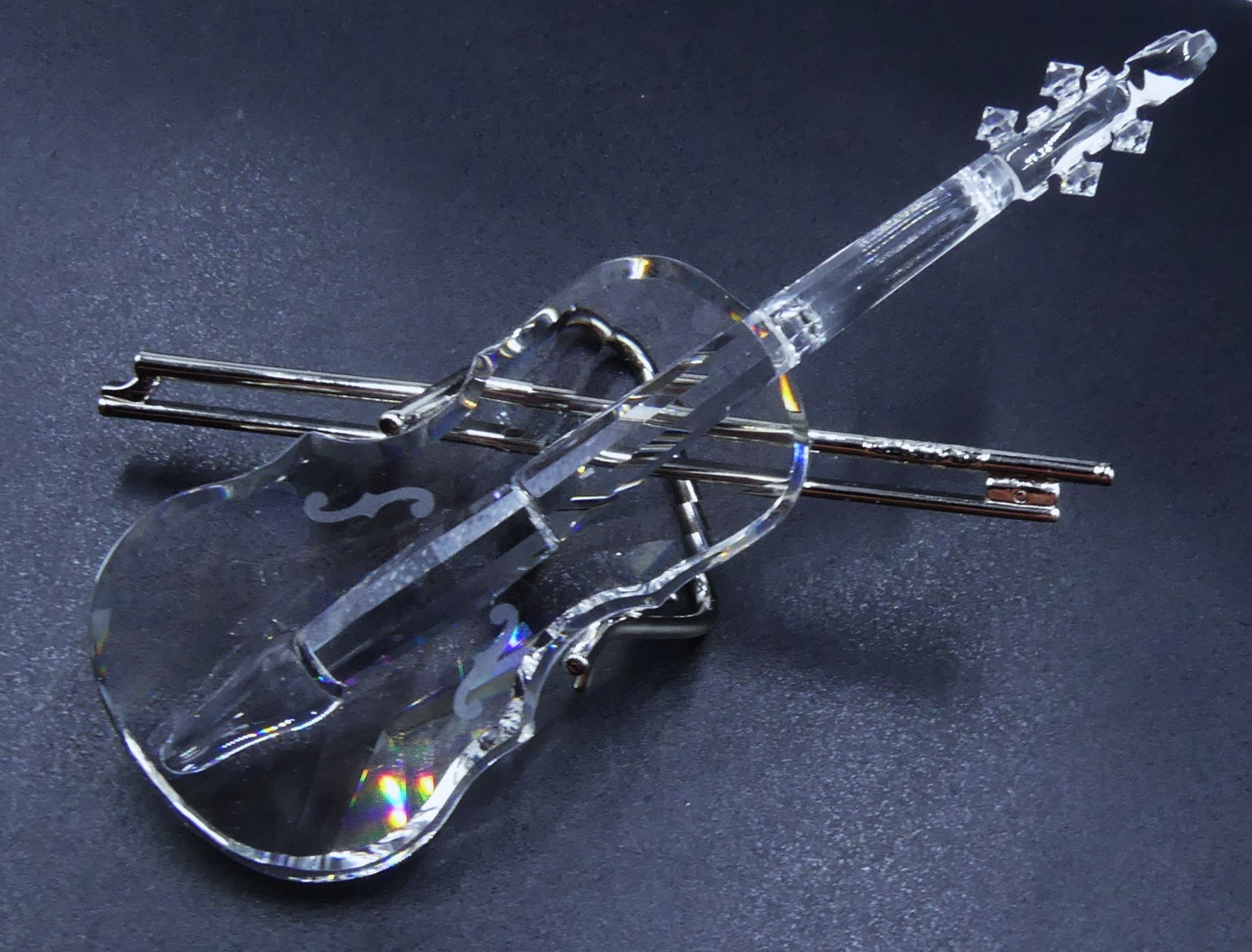 Vintage Swarovski Crystal Figurine Violin W Metal Holder Original