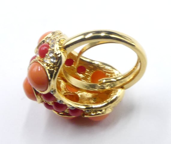 Vintage gold tone & clear rhinestone faux coral c… - image 5