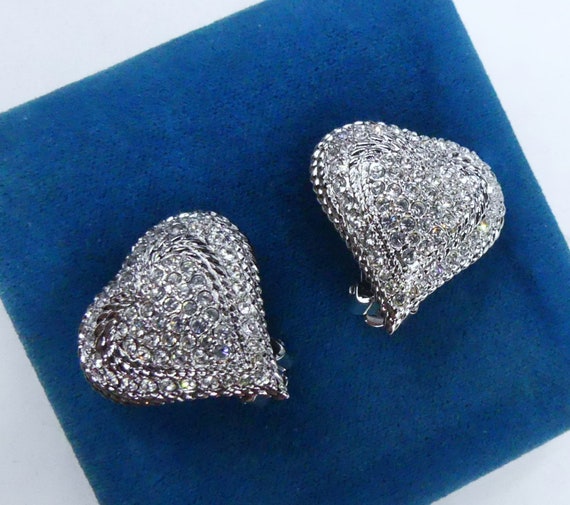 Vintage Signed E. Pearl Silver Tone Metal & Clear Rhinestone