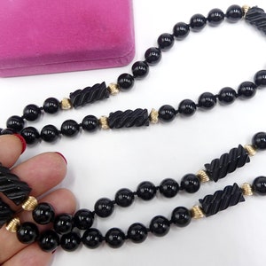 Vintage 14k gold beads & onyx beads long necklace