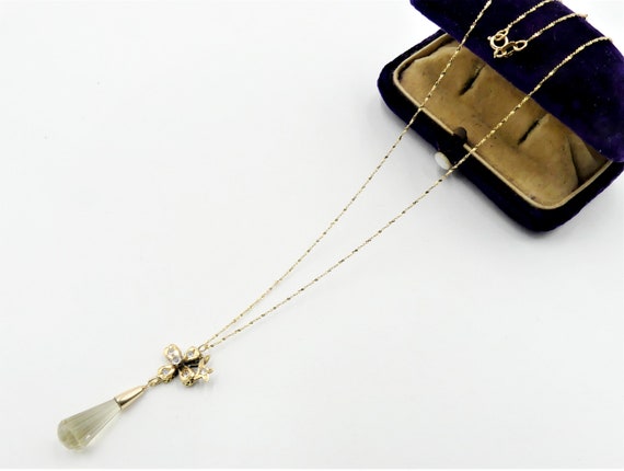 Vintage 14k gold chain & antique Citrine drop pen… - image 2