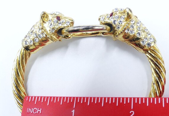 Vintage gold tone & clear red rhinestone double l… - image 9