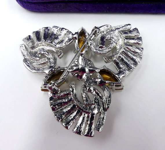 Vintage silver tone & clear rhinestone pin brooch - image 6