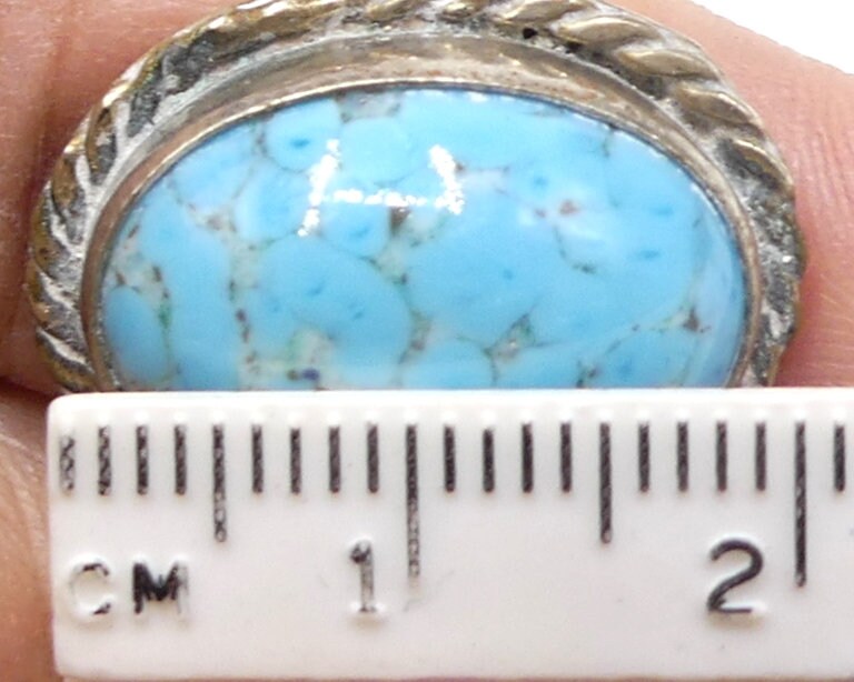 Bague Argent 925 Taille 54 - Sertie D'un Cabochon En Verre Bleu Nuit - Style Moderniste Des Années 2000 - Occasion
