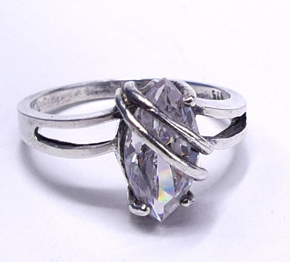 Vintage marked 925 sterling silver and Cz ring si… - image 1