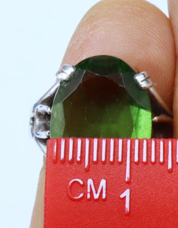 ブランド刻印925クラック水晶 Vintage Marked 925 Sterling Silver & Lab Green Stone Ring