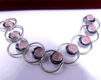 Vintage marked N.E From Niels Erik sterling silver & rose quartz cabochon modernist bracelet