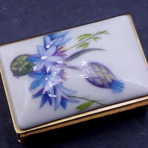 Vintage Sweden La Petite gold tone w porcelain curved lid matches & holder