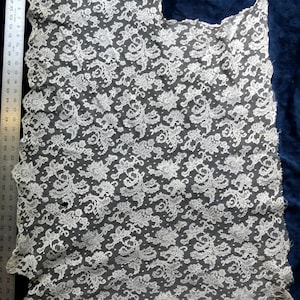 Vintage cotton French Alencon lace large fragment color beige 27” x 39”