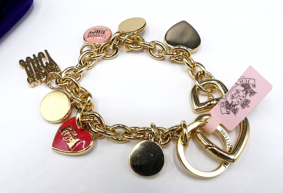 Juicy Couture Charm Bracelet Original Box Packaging Eight Silvertone Charms Vintage Costume Jewelry