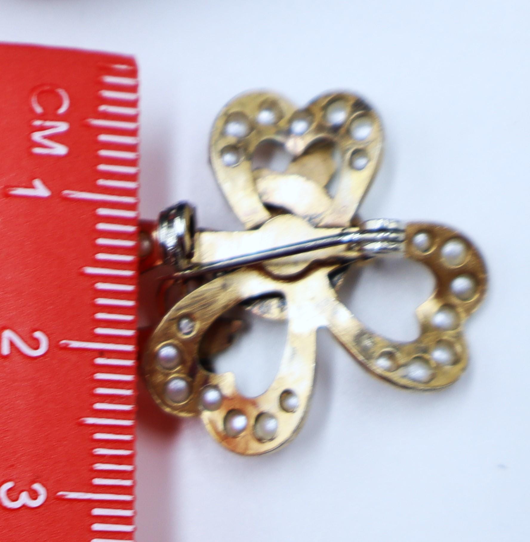 Magnifique Broche Art Nouveau En Argent Sterling Trèfle à 3 Feuilles Avec Opale Imitation - Vintage Et élégante