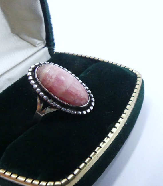 Vintage sterling silver rhodochrosite cabochon ri… - image 4