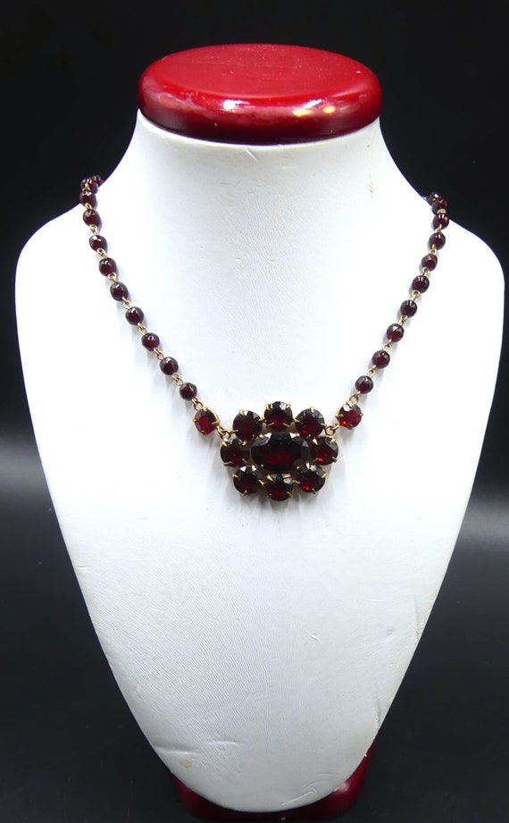 Vintage 30's gold filled & glass  garnet beads pe… - image 7