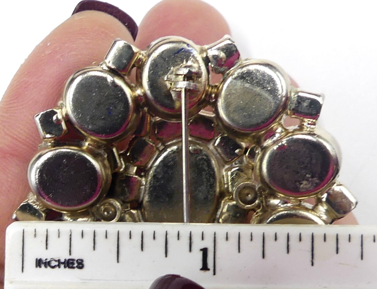 Broche Vintage Années 50/60 - Cabochon Verre Marron, Monture Argentée - Occasion