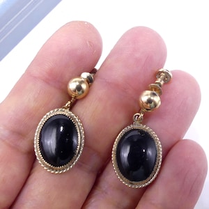 Vintage marked JMS gold filled or onyx cabochon screw back drop