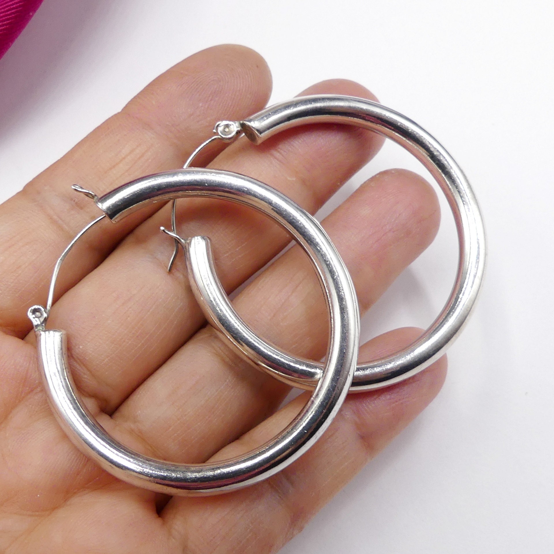 Vintage large marked 925 sterling silver round post earrings Etsy