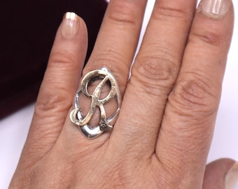 Vintage gemarkeerd sterlingzilver 14k KE? & Letter R-ringmaat: 8,5 inch