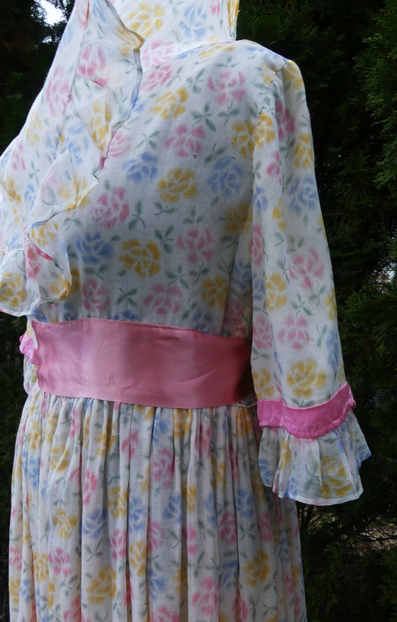Vintage 30's cotton/silk lady dress color ivory/ … - image 7