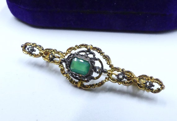 Broche Ancienne En Argent Massif 925 Avec Pierre Verte - Occasion