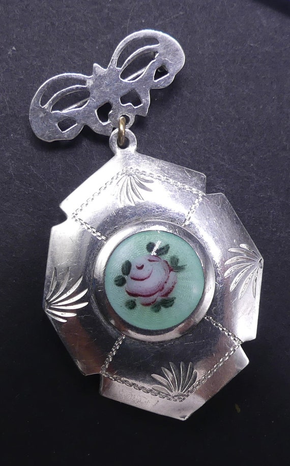 Vintage marked sterling silver enamel guilloche l… - image 1