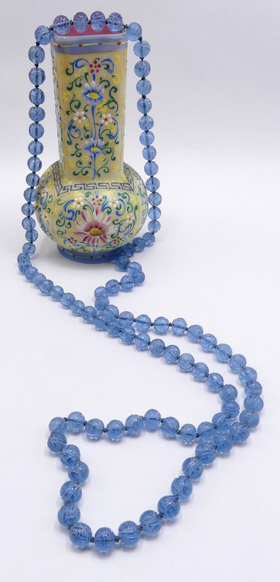 Vintage Chinese Export Hand Painted Bird & Botanical Porcelain Bead Necklace  25
