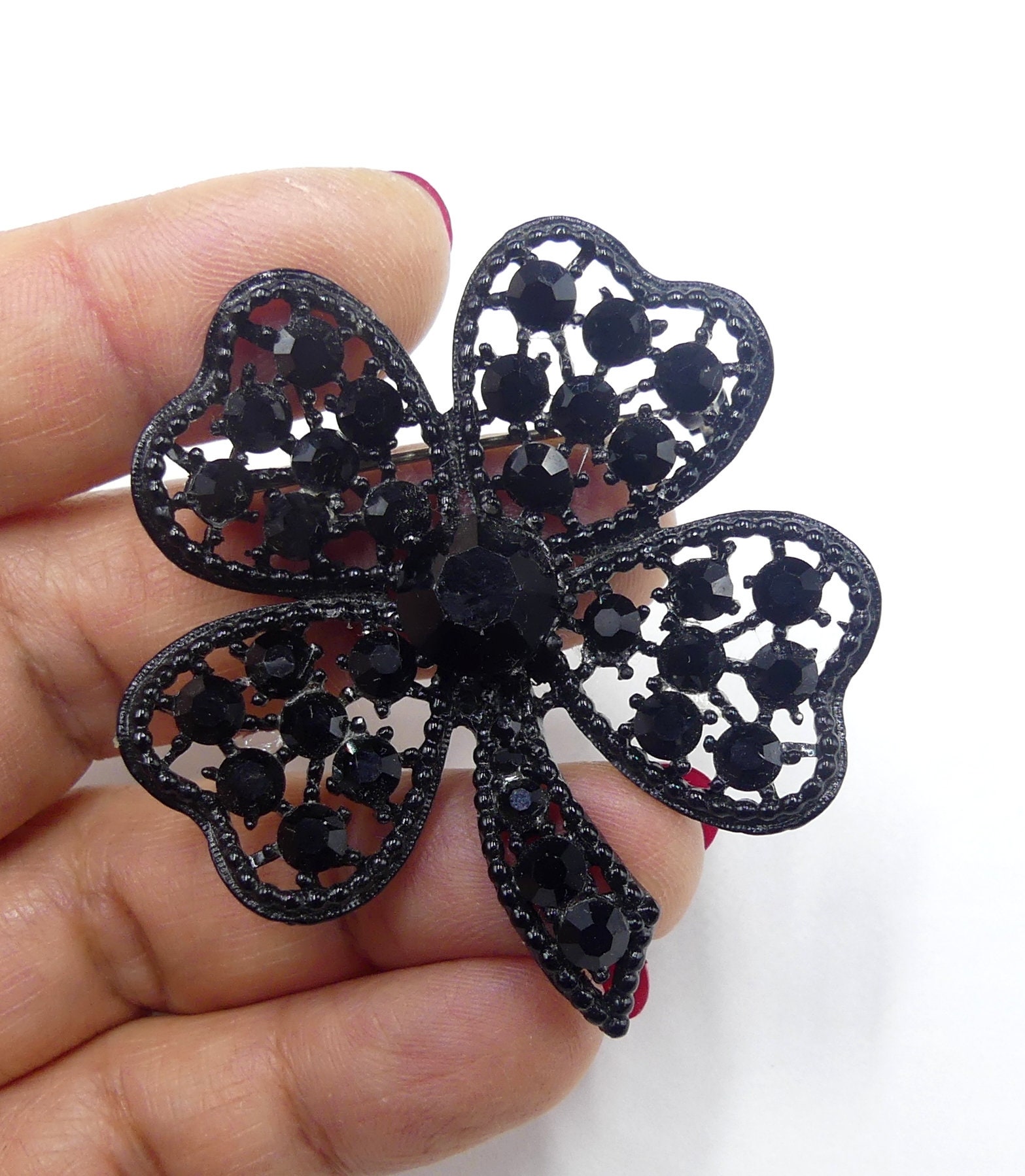 希少 初期 NUMBER (N)INE ブラックラインストーン ハート型ブローチ 希少 初期 NUMBER (N)INE ブラックラインストーン ハート型ブローチ